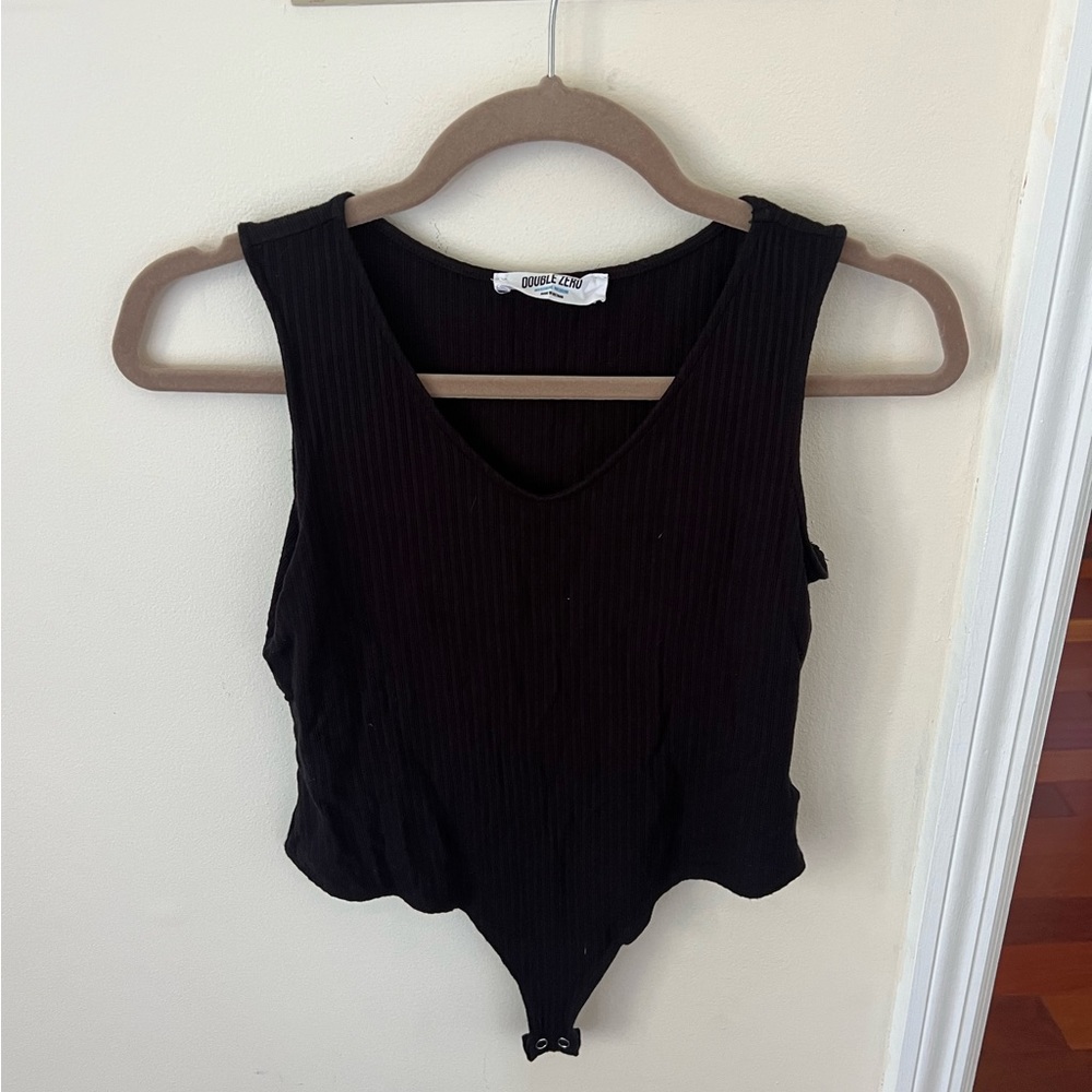 Women’s Black Ribbed Tank Top Bodysuit | Double Zero